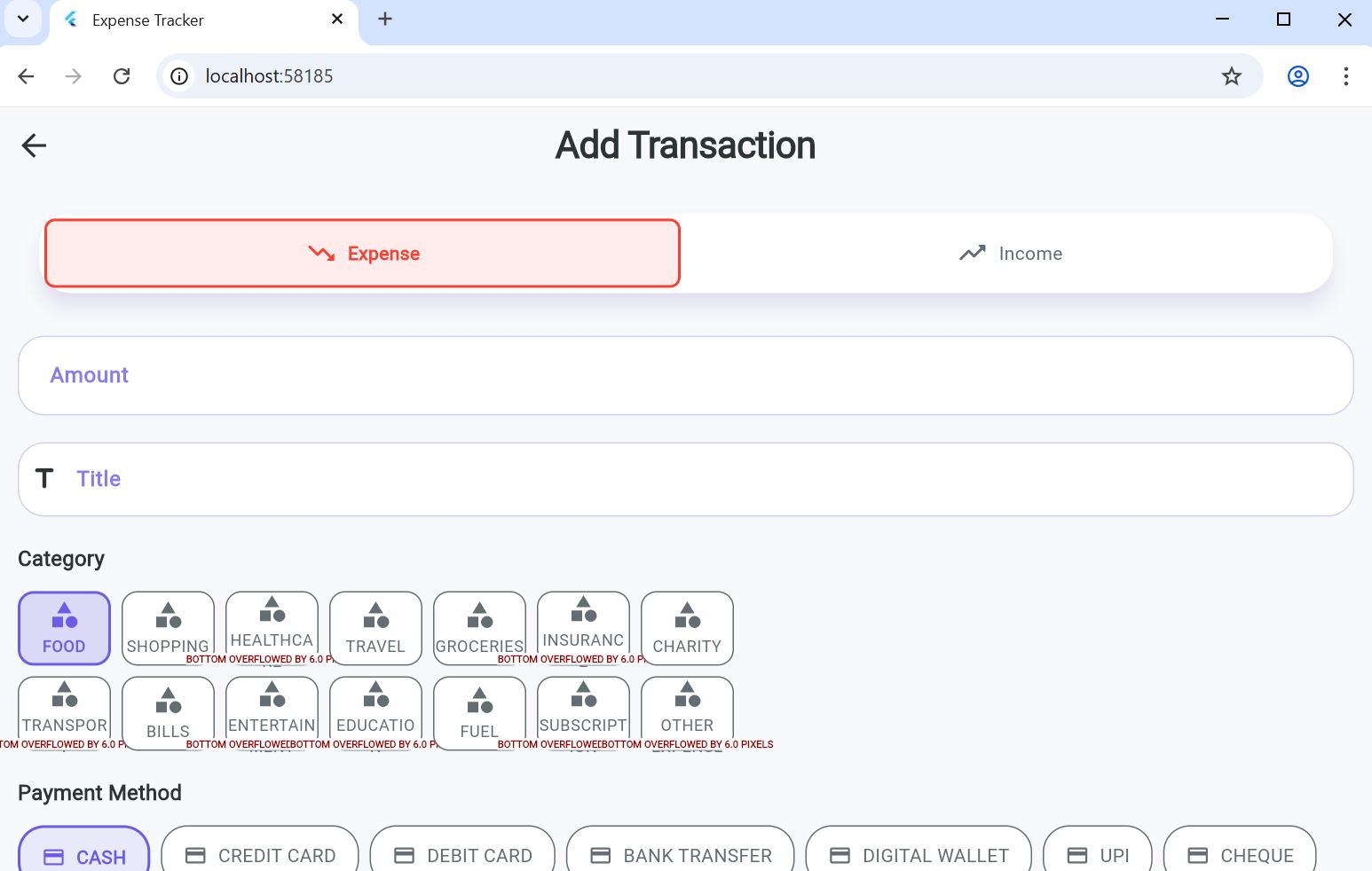Expense Tracker Screen 1