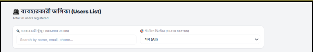Helpnaw admin panel users list search and filters