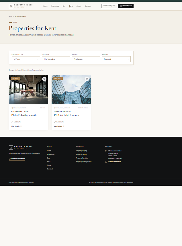 Real Estate Website properties for rent page