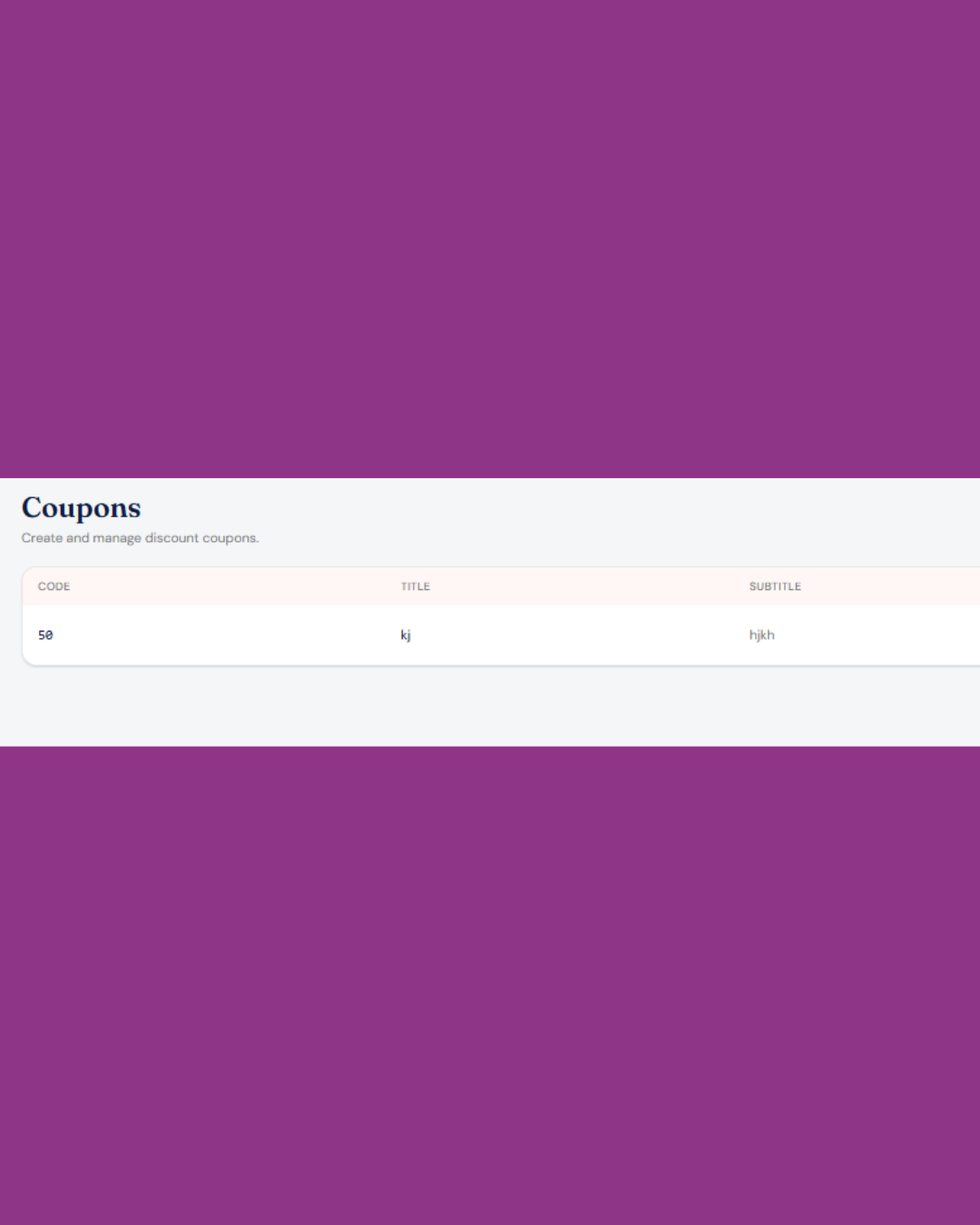 Yummez Admin Panel coupons management