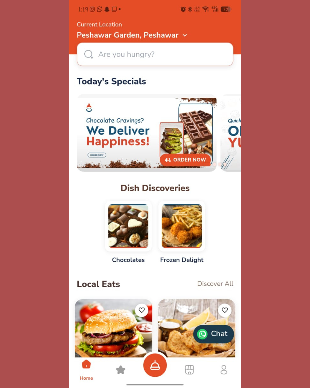 YUMMEZ home screen with location-based food discovery