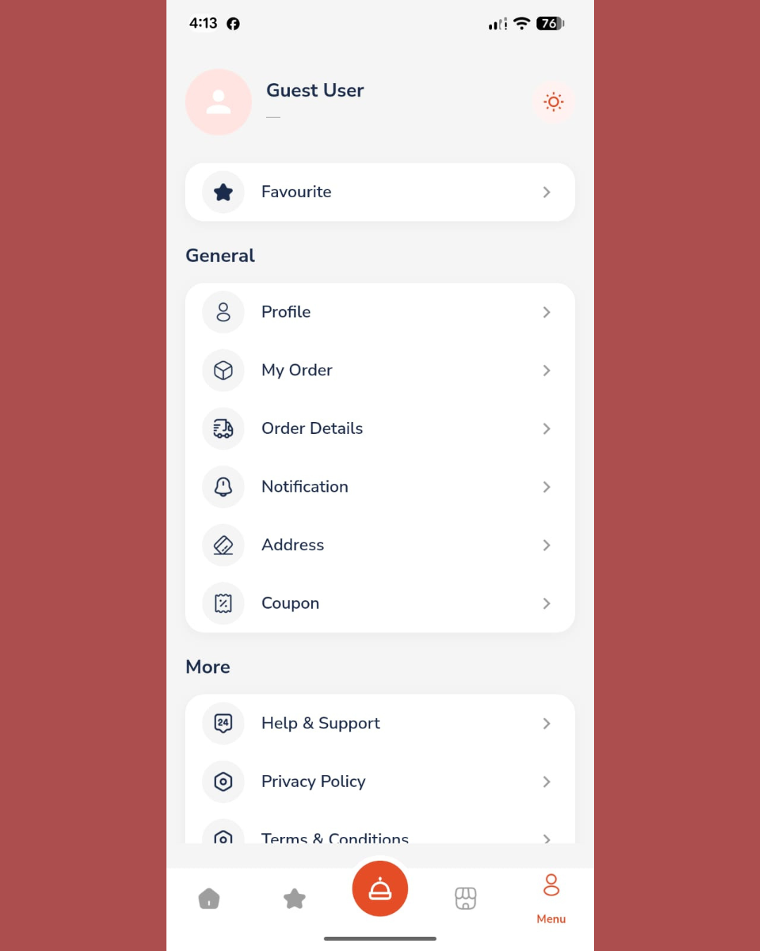 YUMMEZ account menu screen