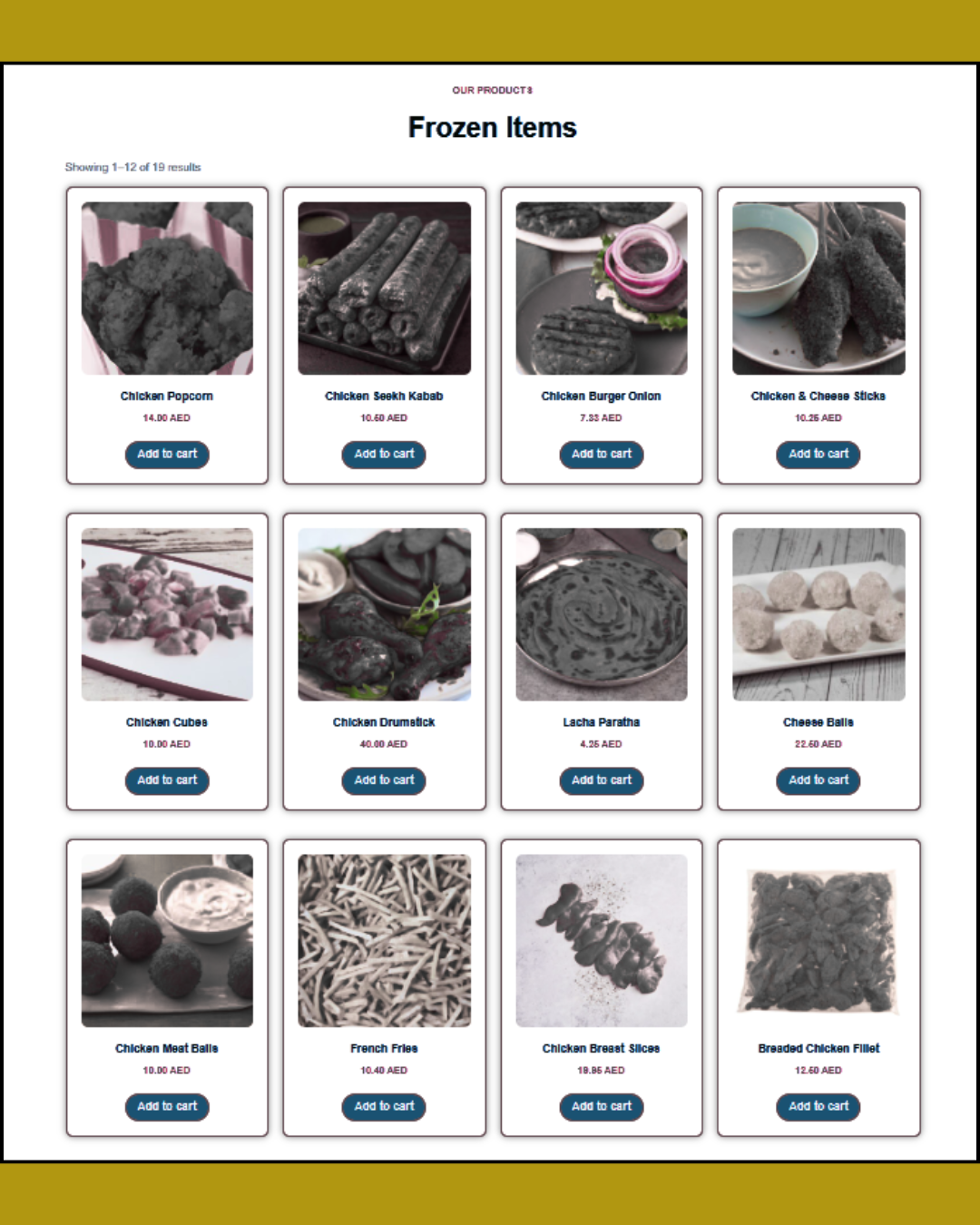 YUMMEZ Store frozen items product grid