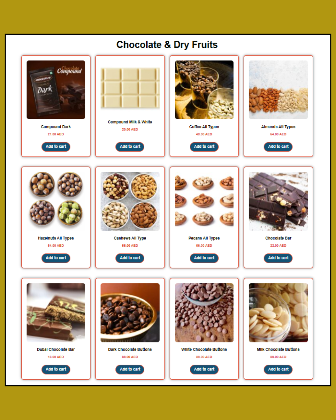 YUMMEZ Store chocolate and dry fruits category
