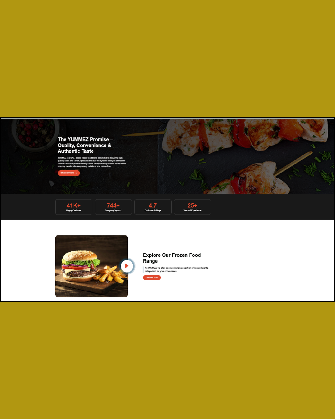 YUMMEZ Store brand promise and stats section