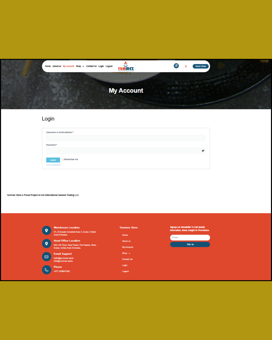 YUMMEZ Store My Account login page
