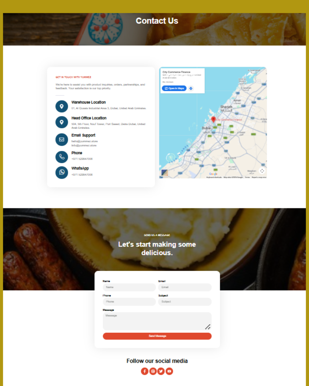 YUMMEZ Store Contact Us page with map