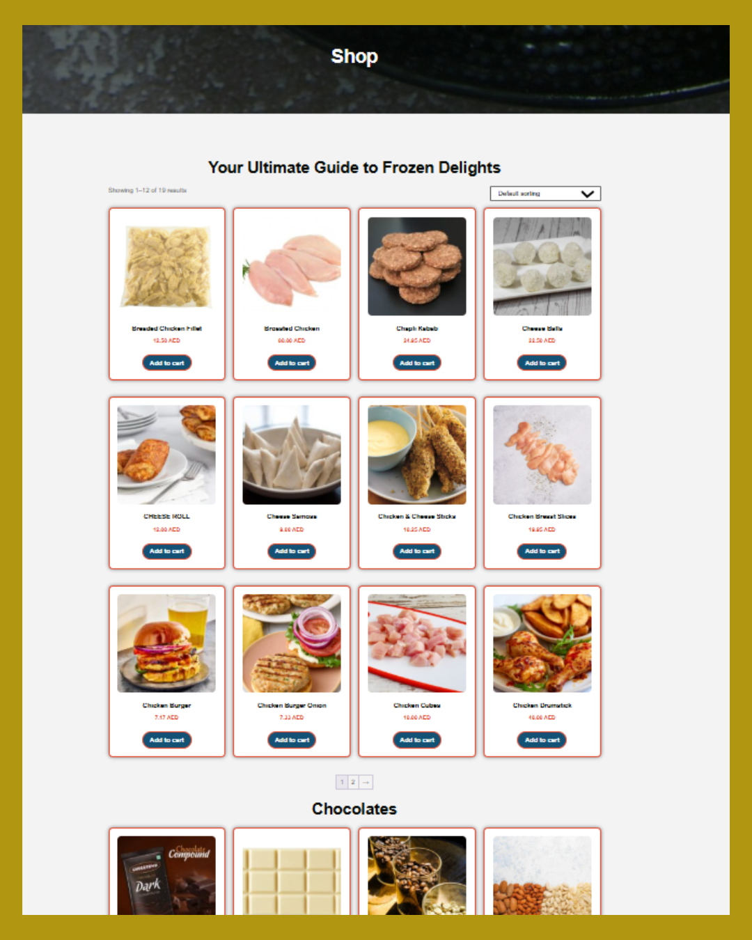 YUMMEZ Store Shop page with pagination