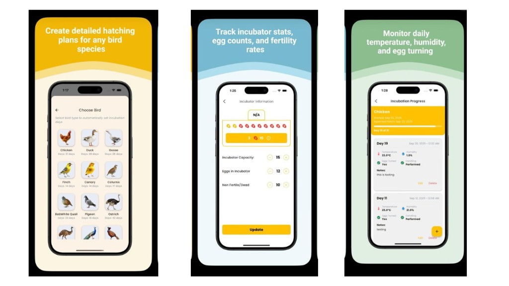 Egg Hatchery Manager — species selection, incubator stats, and incubation progress
